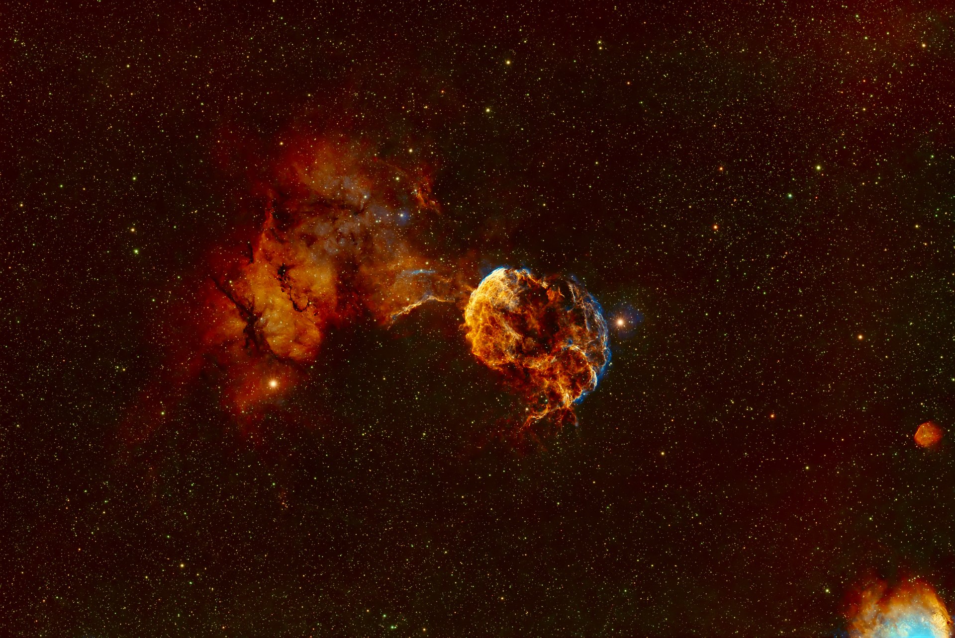 Vibrant cosmic jellyfish nebula with bright stars and colorful gas clouds in deep space.